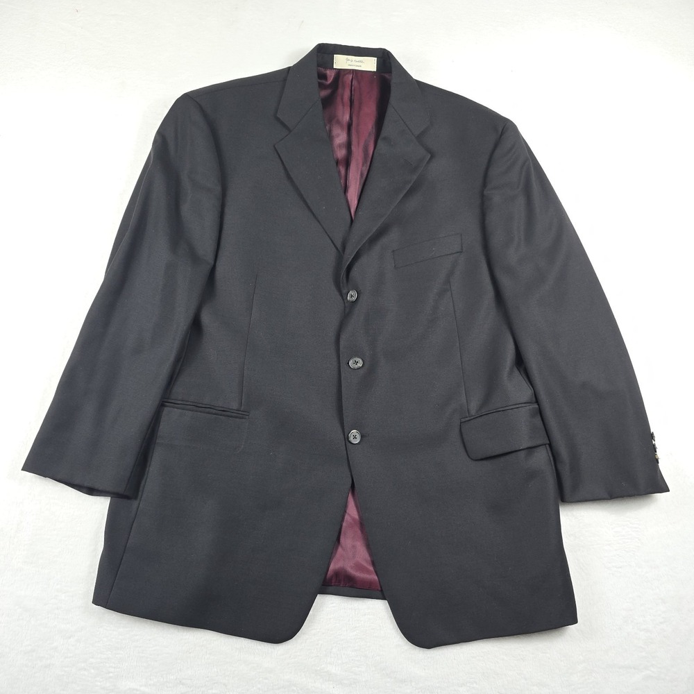 John Nordstrom Vintage 3-Button Black Blazer Men's Size 46 R Wool Wine Red Lined